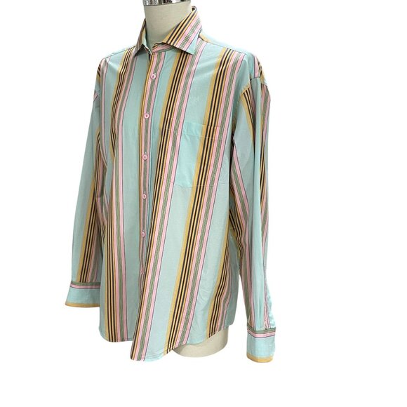 Bugatchi Uomo Striped Shirt Preowned Cotton Pastel Smart Casual Artsy Unique - Picture 6 of 13
